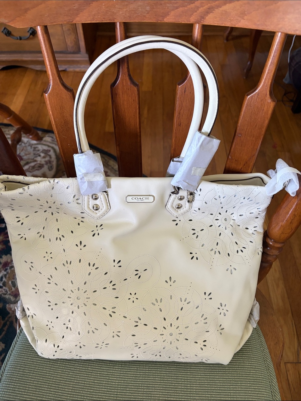 Coach White Laser-Cut Floral Tote - Picture 2 of 6